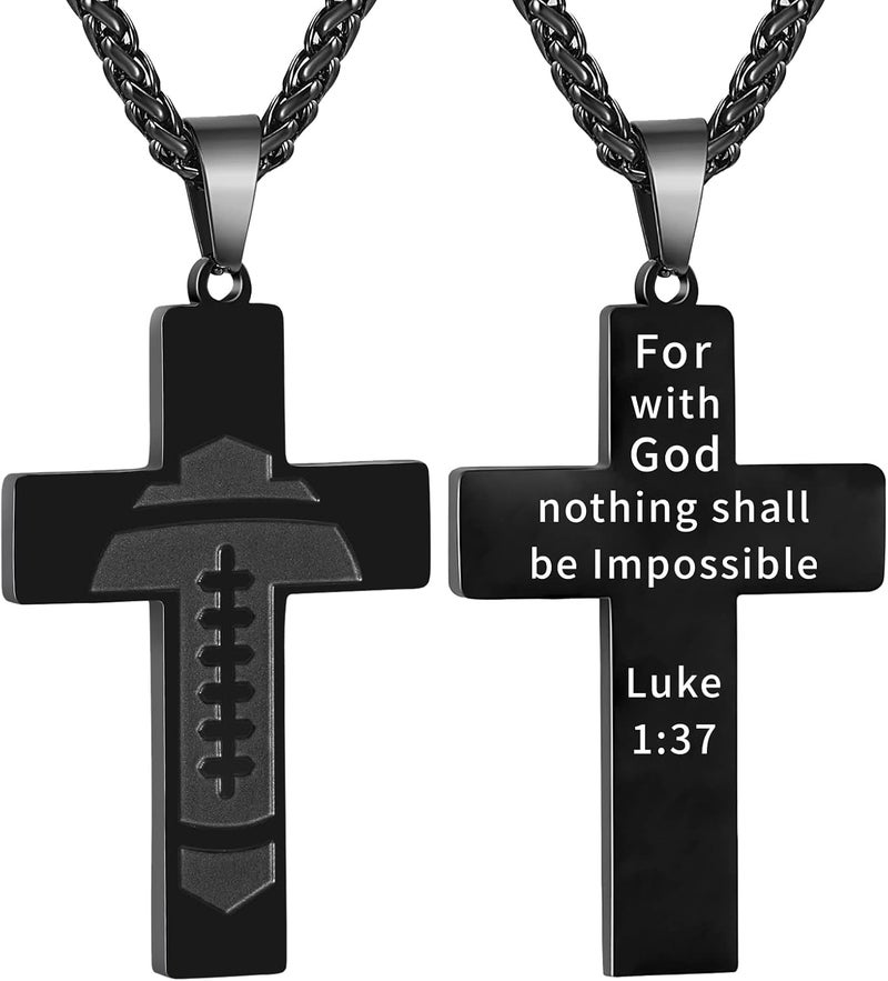 GLITTO Store Football Cross Necklace for Kids Teen Boys - Inspirational Bible Verse Religious Christian Gift - Image 1